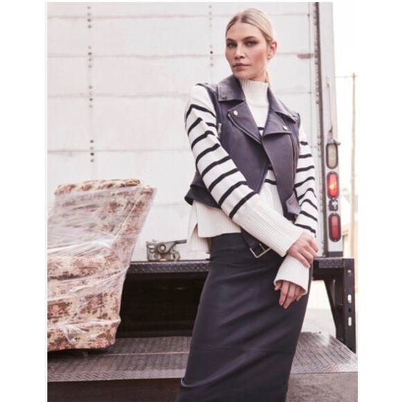 Veronica Beard Kaliyah Navy Leather Pencil Skirt - Picture 6 of 14